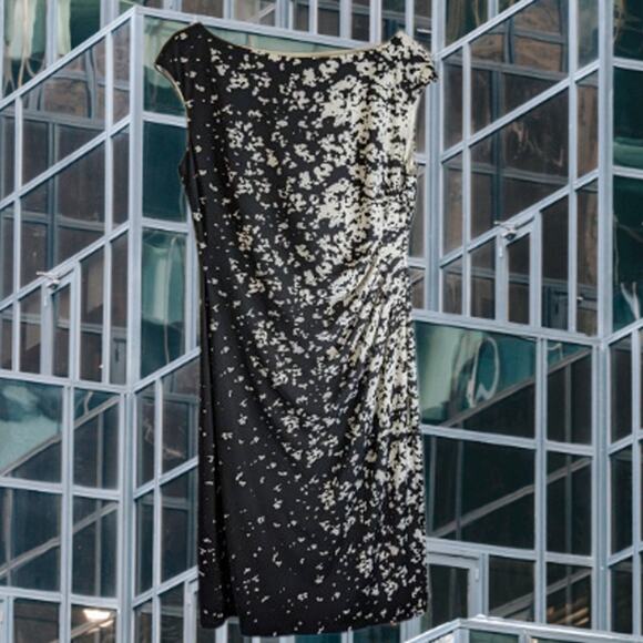 Chaps large, splatter print, black & White, cap sleeved, lined dress. Work, date - Picture 1 of 1